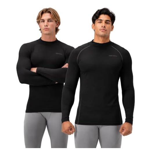 DEVOPS 2 Pack Men's Thermal Turtle Mock Neck Shirts, Compression Long Sleeve Tops (Medium, Black/Black)