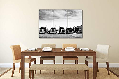 Trucks Convoy, California Black And White Print On Canvas Wall Artwork Modern Photography Home Decor Unique Pattern Stretched And Framed 3 Piece #TOP2