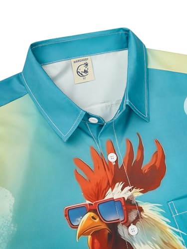 Hardaddy Men's Gongfu Rooster Chest Pocket Printed Short Sleeve Button Down Summer Casual Shirt3