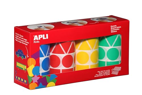 APLI Lot de 4 rouleaux gommettes géométriques 27 mm (5428 pièces) Assorties