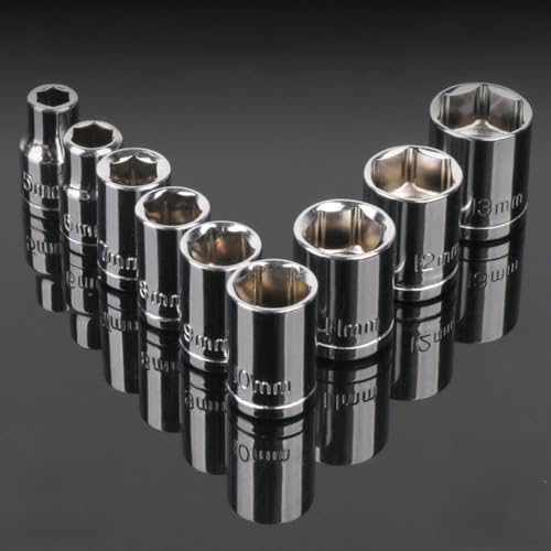 EaseSunny Lot de 9 douilles hexagonales 6,35 mm, outils de retrait d'écrous métriques de 5 à 13 mm, têtes de clé à cliquet en acier au carbone pour perceuse, réparation automobile