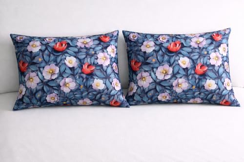 Image of Skyla 7D Bedsheet Double Bed Super King Size with 2 Pillow Covers | Size 108 x 108 Inch | 260 TC Cotton Floral Breathable | Super Soft Printed Bedsheet (Blue Lagoon)