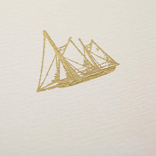 Image of Graphique Vintage Boat La Petite Presse Boxed Notecards - 10 Embellished Gold Foil Blank Cards with Matching Envelopes and Storage Box, 3.25 inch inch x 4.75 inch inch inch (L1347CB)
