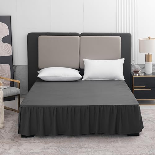 Image of Bed Skirt Full Size 16 Inch Drop Ruffled Bed Skirt with Split Corners | Bed Skirt with Platform, Soft and Stylish 100% Microfiber, Black