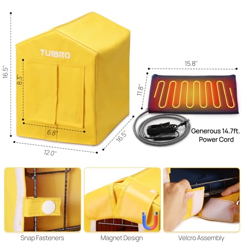 Image of TURBRO Heated Cat House, Insulated and Weatherproof Iron Shelter for Feral and Cats, Heating Pad Bed with 14.7ft Anti-Bite Cord, UL Test Passed, Yellow