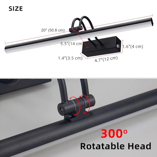 Image of RAIFOOLLY Picture Light, Picture Lights for Wall Cordless, 20inch Picture Lights with Timer and Dimmable, Battery Wall Lights for Display Gallery Painting Art Frame Portrait - Black Metal