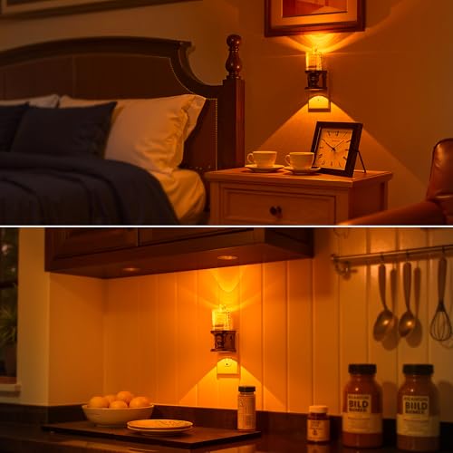 Image of Briignite Flameless Candle Night Light, Bubble Night Lights Plug into Wall | Candle Nightlight with Light Sensor, 0-100LM Dimmable LED Night Light Plug in, Amber Nightlight for Hallway Bathroom