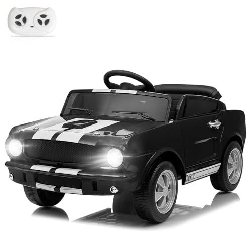 Winado 12V Licensed Shelby Electric Car for Kids, Battery Powered Ride On Toy for Toddlers with Remote Control, Upgrade Panel, Bluetooth, Shock Absorbers, Safety Belt, 3 Speeds, LED Lights - Black