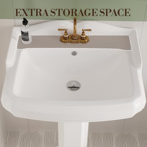 Thaookte Waschbecken Keramik Hahnloch Weiß Standwaschbecken Waschtisch Säule, Aufsatzwaschbecken, Bathroom Sink, Waschtisch, Ablaufgarnitur, Aufsatzbecken, Keramik Weiß 580x480x860 Mm