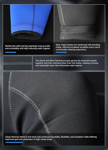 Hevto Men Wetsuit 4/3mm Neoprene GBS Full Wet Suit in Cold Water Back Zip for Surfing Swimming Diving Kayak SUP (Men Blue, L)