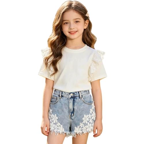 Short en jean fille anti-irritation avec dentelle pour tout-petits