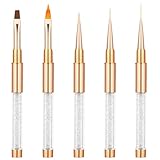 BUTBU Pennelli per Unghie, 5 Pezzi Pennelli Unghie Gel Professionali con Tappo, 2 in 1 Nail Art Penna Accessori Unghie Strumenti Gel UV Acrilico Unghie Nail, per Il Design Delle Unghie