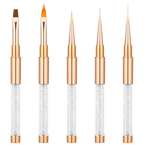 BUTBU Pennelli per Unghie, 5 Pezzi Pennelli Unghie Gel Professionali con Tappo, 2 in 1 Nail Art Penna Accessori Unghie Strumenti Gel UV Acrilico Unghie Nail, per Il Design Delle Unghie