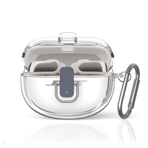 Bose Ultra Open Earbuds用の ケース カバー ロック機能 透明感ある クリアケース TPU 一体型 保護カバー Ultra Open Earbudsワイヤレスイヤホン保護ケース カラビナ付き (クリア)