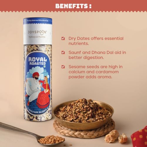 Image of JoySpoon Relief Munch, Royal Roasted, Sweet Neem & Seven Seeds Mukhwas Combo | Supari Free | Traditional Indian After-Meal Digestive Snack | No Artificial Colors & Preservative | Pack of 4x100g