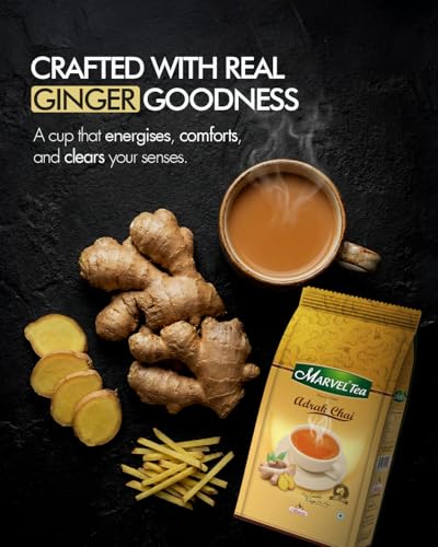 Image of Marvel Tea Adrak /Ginger Tea,Strong Kadak Ctc Loose Tea,Handpicked Strong Chai Unique Blend From Assam & Darjeeling,Refreshing Aroma & Rich Taste,250 Gram