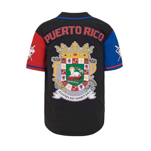 Camiseta de béisbol para hombre Puerto Rico vintage bordada estilo retro hip hop, cosida miniatura 3