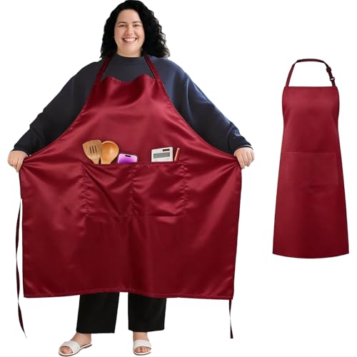 FHUZRE Tablier Cuisine Homme Femme Grande Taille, Tablier de Cuisine Barbecue Femme Homme Professionnel Rouge Réglable Unisexe Maman Papa Chef Serveur BBQ...