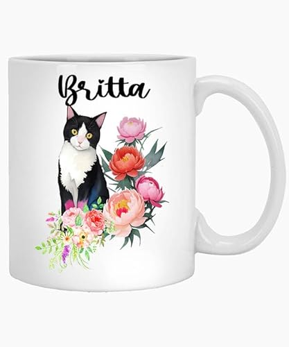 Personalized Cat Mug, Cat Coffee Mug, Personalized Name Britta 11oz White Mug Cat Gift, Custom Cat Mug, Cute Cat Mug, Cat Lover Gift, Cat Name Mug 11 Oz White Ceramic Coffee Mug 664554