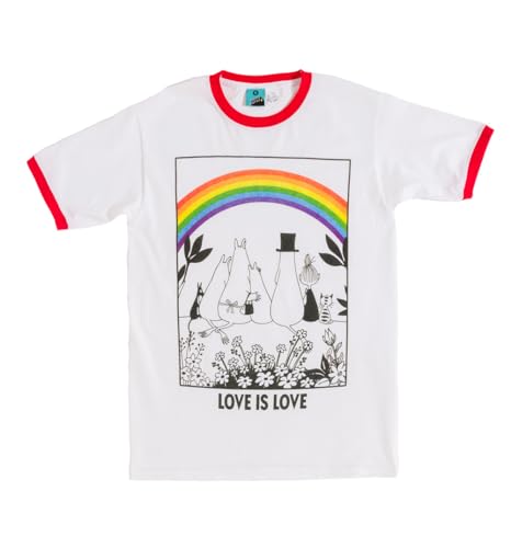 T-shirt Moomin Pride Love is Love TruffleShuffle bicolore blanc et rouge pour adulte