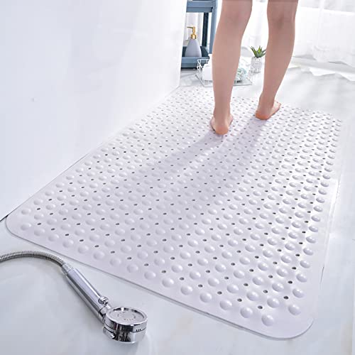 Alfombrilla antideslizante bañera PVC blanco con ventosas y agujeros drenaje 2