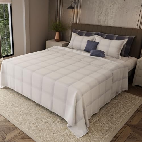 Image of BOUTIQUE LIVING Platinum Pulse Manchester 100% Cotton 800 TC White Geometrical King Bedding Set