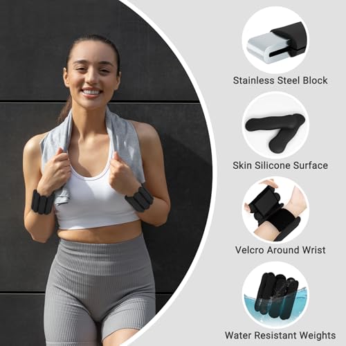 Image of Ankle & Wrist Weights for Women Men, Set of 2, 1 lb /2 lb Each | Adjustable Arm & Leg Weights, Soft Silicone Weighted Bracelet For Pilates Yoga Dance Walking Running Swimming Weight Loss