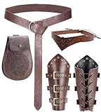 kasahara Ceinture Médiévale Viking avec Pochette et Brassards en Similicuir – Accessoires Rétro pour Déguisement Renaissance, Costume Guerrier ou Festival Médiéval, Halloween, Carnaval (Brown B)