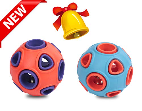 UNIWILAND 2 Interactive Dog Ball Toy - Bouncy Rubber Ball with Jingle Bell