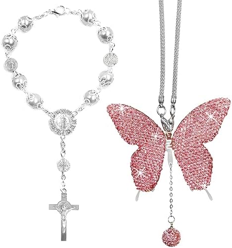 Shininglove Crystal Car Accessories 2 Pcs Car Ornaments for Rear View Mirror Fashion Tassel Craft Lucky Interior Hanging Accessories