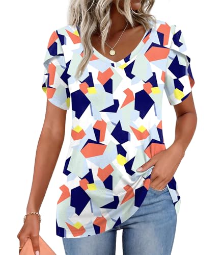 Image of CATHY 2026 Women Tops Summer Short Sleeve Tunic V Neck T-Shirts Loose Casual Floral Blouse S-4XL