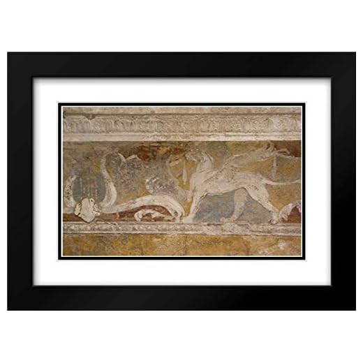 Italy, Pompeii Fresco Details in The Forum Baths 38x26 Black Modern Frame and Double Matted Art Print by Kaveney, Wendy