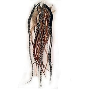 Sexy Sparkles 25 loose long Natural Rooster Browns and grizzly Hair Feathers for Hair Extensions ranging from 6″-11″.
