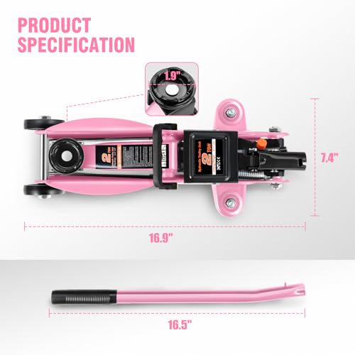 Image of DNA Motoring Low Profile Hydraulic Trolley Service /Floor Jack, 2 Ton (4000 lbs) Capacity, Lifting Range 5.1 inch-13 inch, Pink, TOOLS-00474-PK