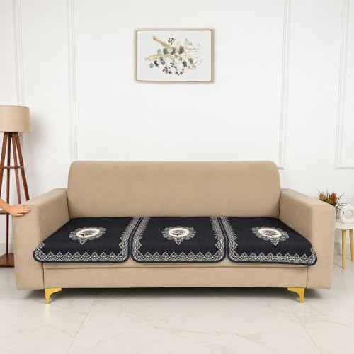 Image of Homerz Premium 'Maharaja Paradise Series' Sofa Cover | Net Fabric Sofa Cover | Washable, Anti-Dust Backed & Wrinkle Resistant Cover (Regal Flower, 3 Seater, Only Seat Cover)
