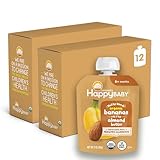 Happy Baby Organics Stage 2 Baby Food Pouches, Gluten Free, Vegan Snack, Nutty Blends, Bananas & Almond Butter, 3 Ounce (Pack of 12)