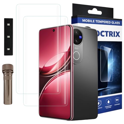 Image of Curved UV Tempered Glass Screen Protector for Vivo V50 5G | Transparent | Pack of 2 | Full Screen Coverage with UV Installation Kit