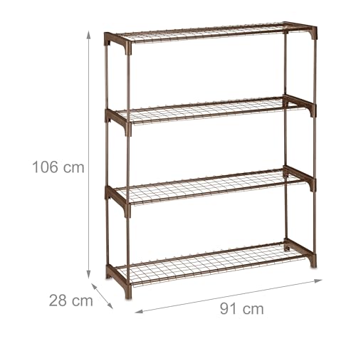 Relaxdays Blumenregal, 4 Ablagen, Blumen- & Pflanzentöpfe, Metall & Kunststoff, HxBxT: 106x91x28 cm, Kräuterregal, braun