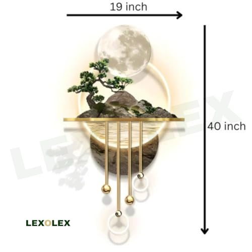 Image of Fairy Garden Moon LED Wall Light Decor with Smart RF Wireless Remote | Premium Metal Art Showpiece with Warm LED | Modern Luxury Wall Lighting for Living Room Bedroom Hall | 19 x 40 Inches