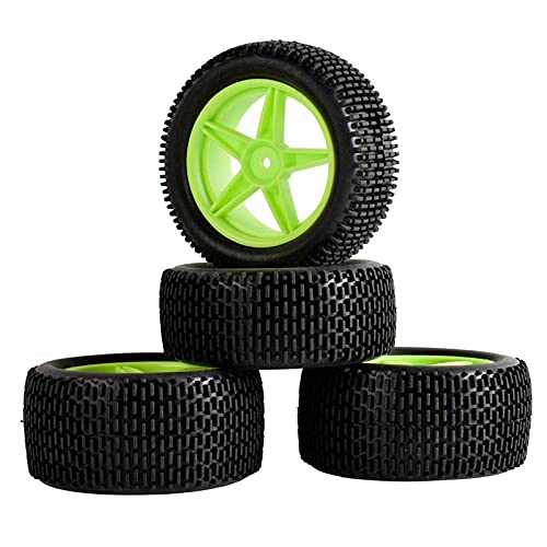 Vexilon Rubber Tires ABS WheeI 2 Front Behind, for HSP, 1:10 Buggy RC 66041-66051 Rc Car Tire Set(Green)