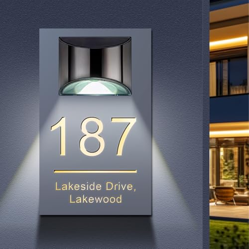 Plaque Numéro de Maison Solaire Personnalisée avec LED – Enseigne Adresse Extérieure Moderne...