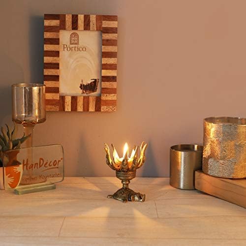 phareLamp Presents Lotus Engraved Buddha Over Elephant Candle Brass Oil Lamp Diya #A233