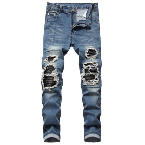 Men's Ripped Skinny Jeans Slim Fit Stacked Stretch Distressed Patch Denim Pants Big and Tall Jeans for Men​3
