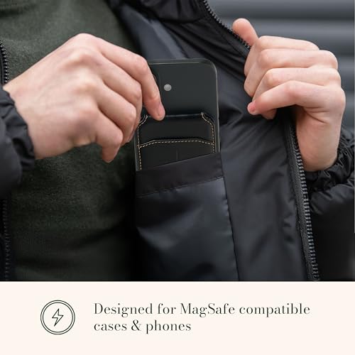 Image of Christian Art Gifts Magsafe Compatible Magnetic Faux Leather Phone Wallet Stand for Men /Women: Multiple Non-Slip Card Slots, Secure Button Closure, ID Window, Debossed Cross Design, Black, 3.9 inch x 2.5 inch