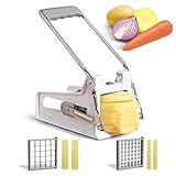 ANJUKE Pommesschneider mit 2 Schneidegrößen für individuelle Pommesdicke, Pommes für 9 oder 12 mm Sticks, Rutschfester Gummifuß, Kartoffelschneider mit Softtouch-Griff (Grau & Weiß)