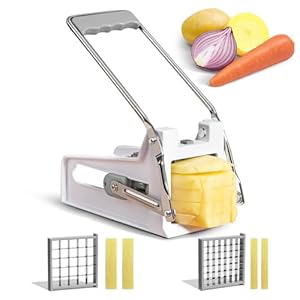 ANJUKE Professional Potato Chipper,Durable Plastic Stainless Steel Chip Cutter with 9mm and 12mm Replacement Blades,Perfect for Homemade French Fries-Gray