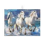 Chevaux Blancs Tapis D'Évier Microfibre Tapises De Comptoir Anti Bactérien 41X46Cm Tapis D’Egouttage De Vaisselle pour Cuisine Ustensiles