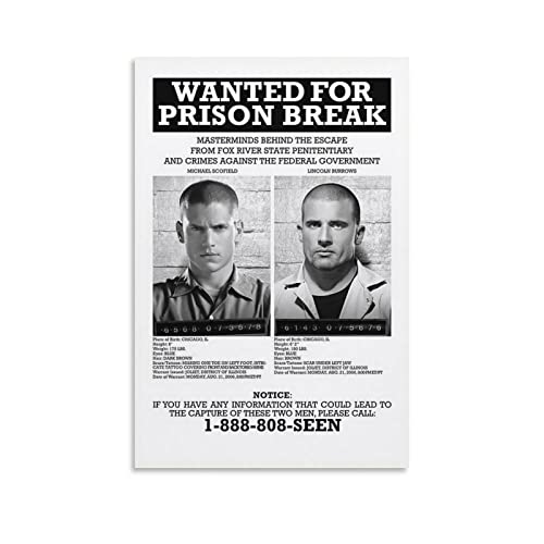 TGHY Prison Break TV-Serie Michael Scofield Wanted Poster für Schlafzimmer, ästhetisch, dekoratives Gemälde, Leinwandbild, 30 x 45 cm, ungerahmter Stil Cover