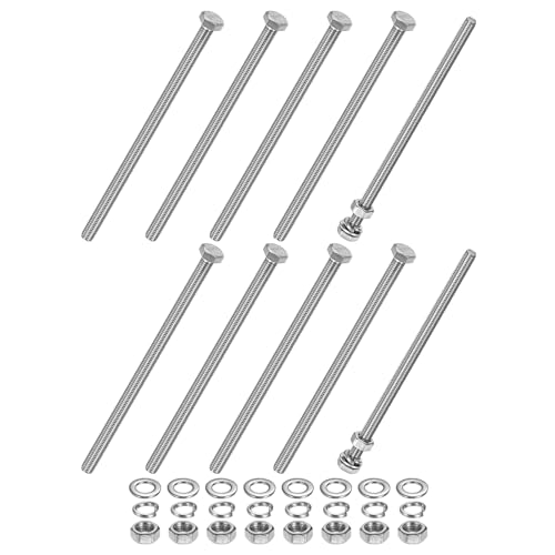 M METERXITY 10-Pack Hex Head Screw Bolt with Nuts Flat &amp; Lock Washers M6x120mm Stainless Steel Bolts and Nuts Kit Fully Threaded Metric Bolt Assortment for Equipment/Machinery