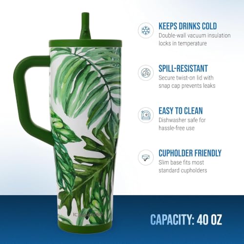 Image of Ice Shaker 40 oz Tumbler with Handle and Straw | 40oz Palm Trees| Cold for 30+ Hours | 2-in-1 Tumbler Shaker Bottle | Odor-Free 40 ounce Bottle for Water, Protein Shakes, Smoothies, Cocktails